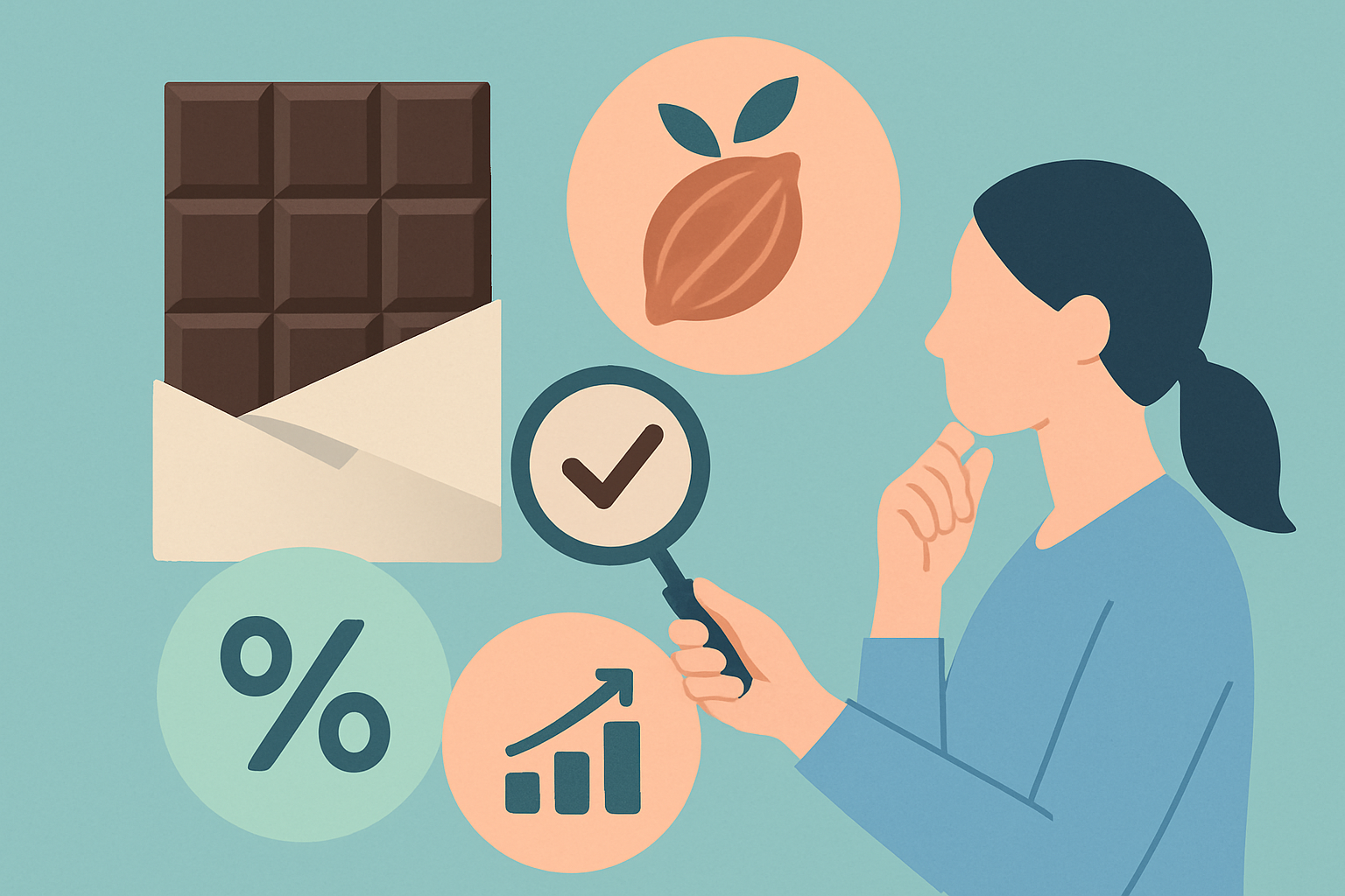 다크 초콜릿 선택 가이드를 설명하는 시각적 인포그래픽